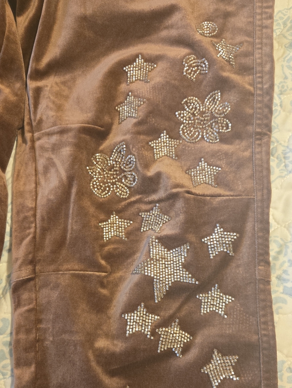 Pilcro The Wanderer Brown Velvet Beaded Stars Pants NWT Size 27 - Picture 12 of 12